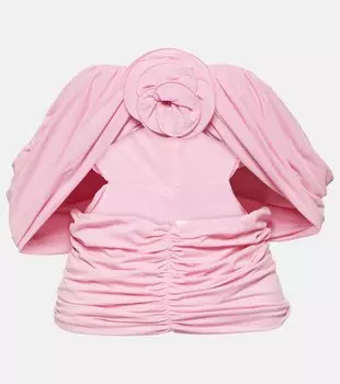 Топ с открытыми плечами и сборками с цветочной аппликацией Magda Butrym, розовый