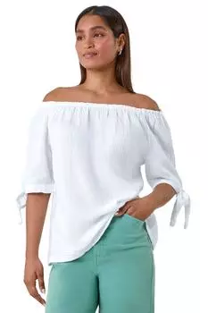 Топ с открытыми плечами и завязками из смеси хлопка Roman, белый