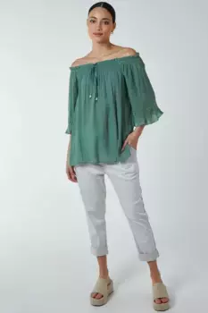 Топ с открытыми плечами и завязкой спереди Blue Vanilla, хаки