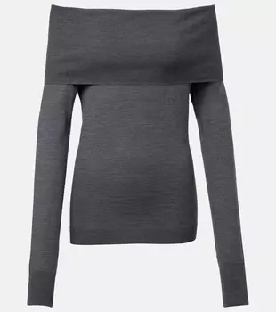 Топ с открытыми плечами из натуральной шерсти Stella McCartney, Dark Grey Melange