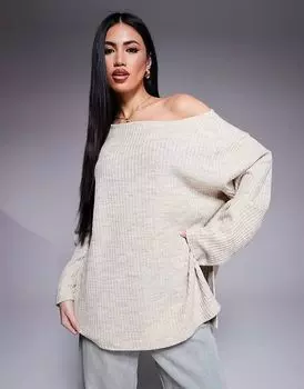 Топ с открытыми плечами из рубчика с начесом кремового цвета ASOS DESIGN