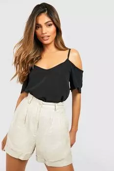 Топ с открытыми плечами из тканой ремешки Boohoo, черный