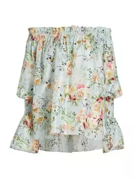 Топ с открытыми плечами Sade с цветочным принтом Adam Lippes, синий