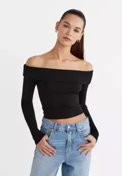 Топ с открытыми плечами Stradivarius, черный