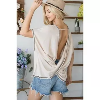 Топ с открытыми спинками и широкими рукавами FASHNZFAB, серо-коричневый