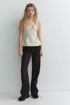 Топ с отрубкой и баской ZARA, цвет Light sand
