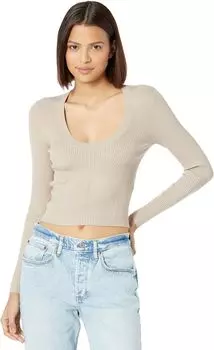 Топ с овальным вырезом и длинными рукавами Abercrombie & Fitch, цвет Simply Taupe