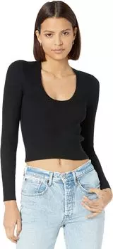 Топ с овальным вырезом и длинными рукавами Abercrombie & Fitch, цвет Black Beauty