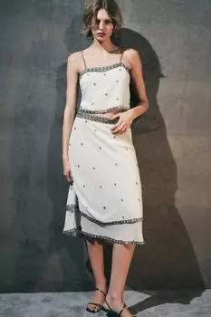 Топ с пайетками и бретельками ZARA, серый