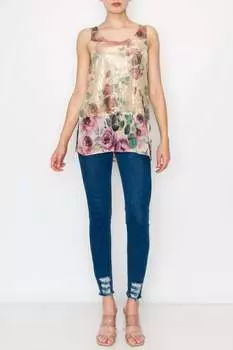 Топ с пайетками Joyce Rose Print в золоте Origami