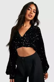 Топ с пайетками с вырезом на спине Boohoo, черный