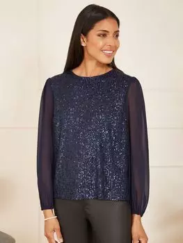 Топ с пайетками Yumi, темно-синий