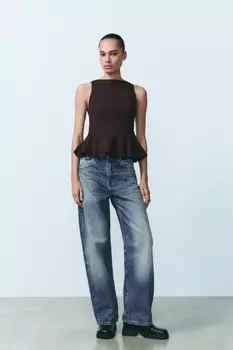 Топ с пеплумом ZARA, темный баклажан
