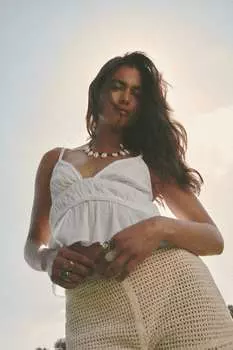 Топ с плетеными лентами ZARA, белый