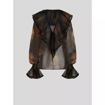 ТОП С ПЛИССИРОВАННЫМИ ВОЛАНАМИ И ГЕОРГИНАМИ ETRO, черный