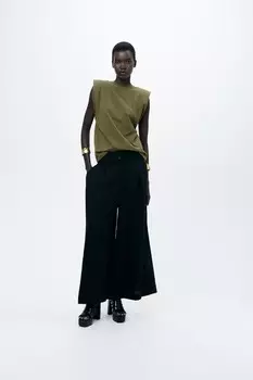 Топ с подплечниками ZARA, хаки