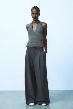 Топ с поясом и бретелькой через шею ZARA, серый