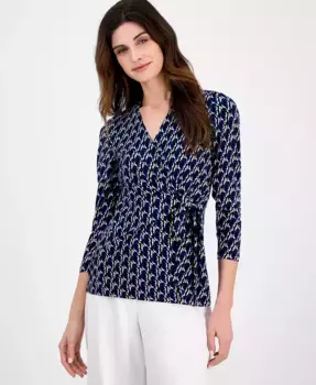 Топ с поясом и принтом Anne Klein, черный