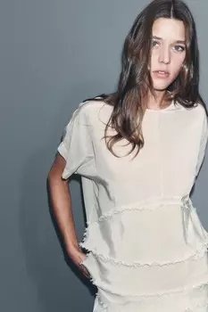 Топ с потертыми воланами ZARA, бежевый/зеленый