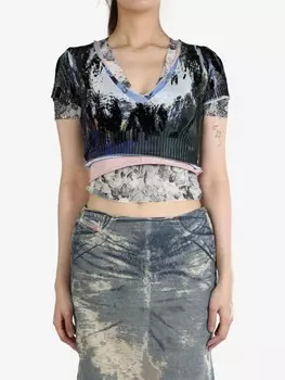 Топ с принтом Diesel, черный