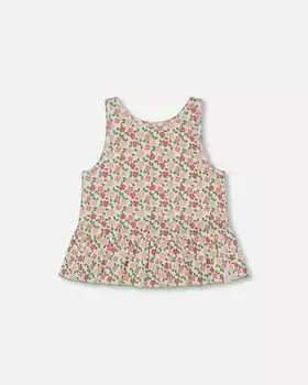 Топ с принтом и оборками в виде маленьких цветов на белом фоне Deux par Deux