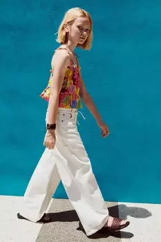 Топ с принтом и оборками ZARA, разноцветный