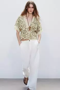 Топ с принтом и отделкой крючком ZARA, разноцветный