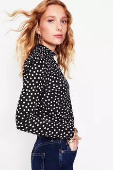 Топ с принтом и присборенным воротом Boden, черный