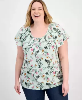Топ с принтом и рукавами-крылышками больших размеров Style & Co, мультиколор