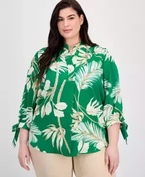 Топ с принтом и рукавом 3/4, plus size Anne Klein, зеленый