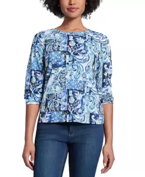 Топ с принтом и рукавом 3/4, миниатюрный Jones New York, мультиколор