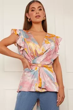 Топ с принтом и закручивающимся передом Chi Chi London, мультиколор