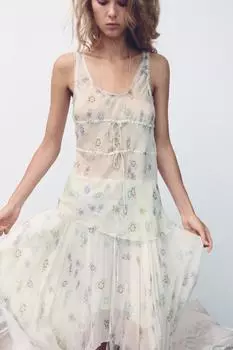 Топ с принтом и завязанными деталями ZARA, экрю