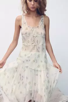 Топ с принтом и завязанными деталями ZARA, экрю