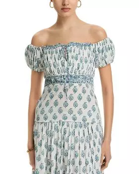 Топ с принтом в технике блок-принт и открытыми плечами Area Stars, белый