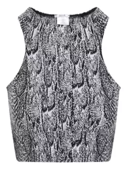 Топ с принтом змеиной кожи и воротником-халтер Wolford, черный