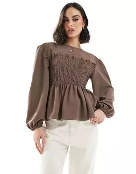 Топ с присборенной талией в цвете «камень» ASOS DESIGN