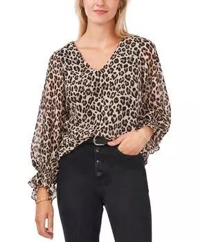 Топ с присборенными манжетами и леопардовым принтом Vince Camuto, черный