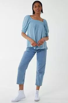 Топ с присборенными рукавами-фонариками Blue Vanilla, синий