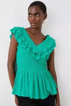 Топ с присборенными рюшами Dorothy Perkins, зеленый