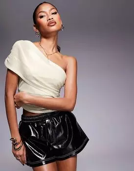 Топ с приспущенными плечами и сборками по бокам цвета металлик ASOS DESIGN