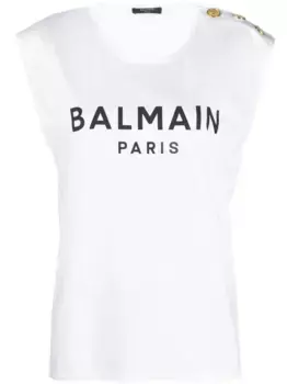 Топ с пуговицами и логотипом BALMAIN, белый