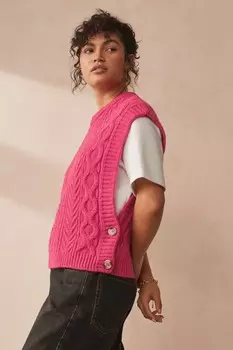 Топ с пуговицами по бокам, вязаный косами Next, розовый