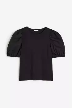 Топ с пышными рукавами H&M, черный
