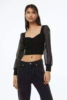 Топ с пышными рукавами H&M, черный