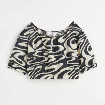 Топ с пышными рукавами H&M Patterned, черный/бежевый