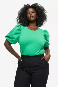 Топ с пышными рукавами H&M, зеленый