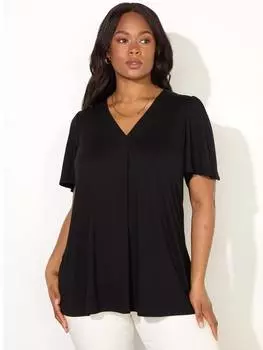Топ с развевающимися рукавами в складку спереди Live Unlimited, черный