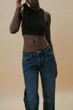 Топ с ребристыми ремешками ZARA, черный