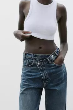 Топ с ребристыми ремешками ZARA, серый марл